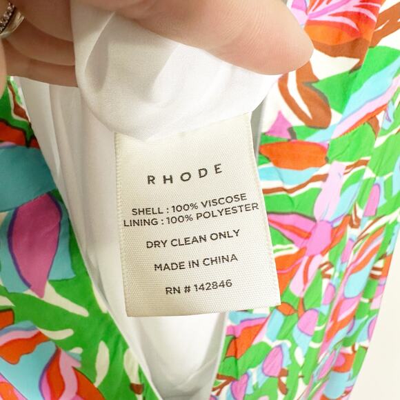 RHODE Lulani Dress White Fleur Tropicale Ruffle Hem Midi Green Floral Dress 4 - Picture 10 of 10